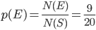 p(E)=\frac{N(E)}{N(S)}=\frac{9}{20}