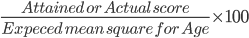 \frac{Attained\: or\: Actual\: score}{Expeced\: mean\: square\: for\: Age}\times 100