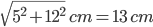 \sqrt{5^{2}+12^{2}}\;cm=13\:cm