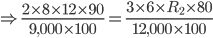  \Rightarrow \frac{2\times 8\times 12\times 90}{9,000\times 100}=\frac{3\times 6\times R_{2}\times 80}{12,000\times 100}